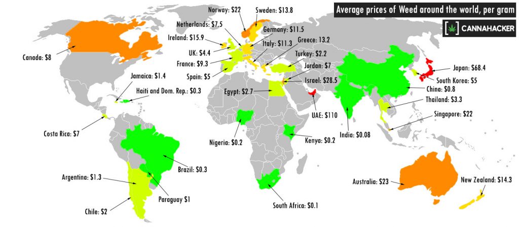 price of weed around the world infographic